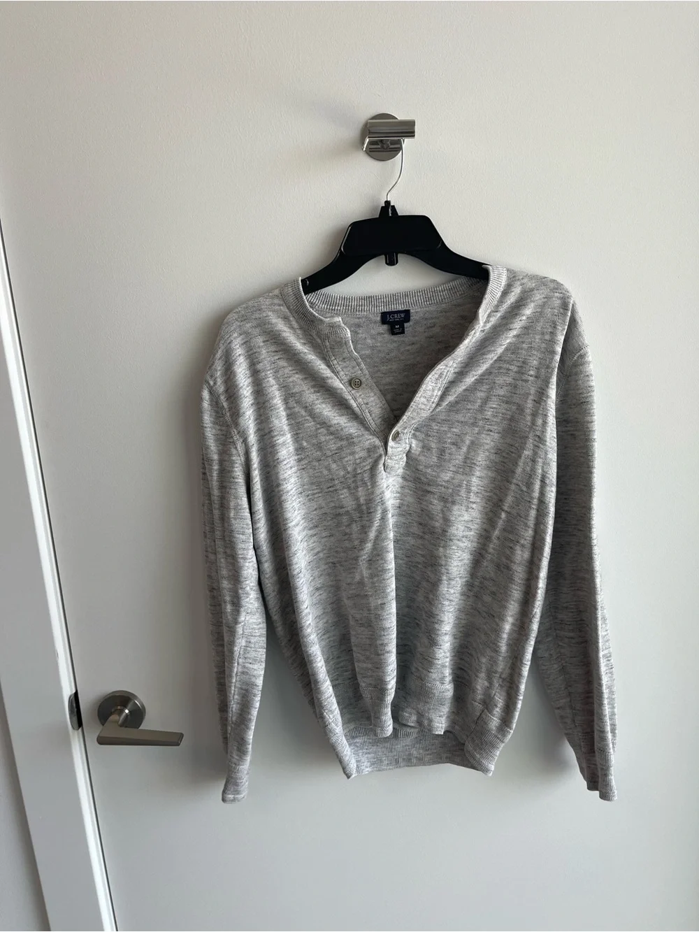 J. Crew Men's Light Gray Heather Henley Sweater